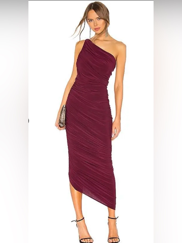 Norma Kamali Diana Gown - One-Shoulder Ruched Burgundy